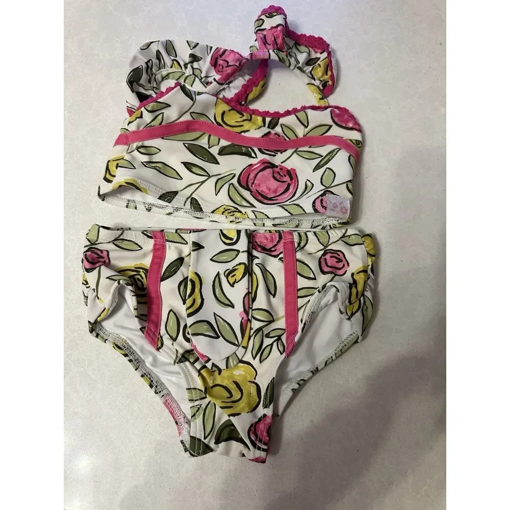 Sweet Honey two piece bikini swimsuit toddler size 2T Pink Green Floral Boutique